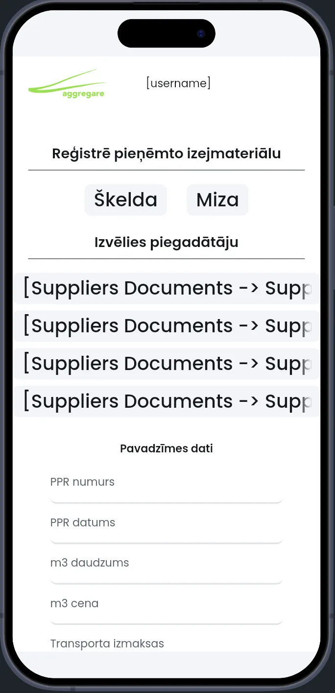 Izejmateriālu reģistrācija