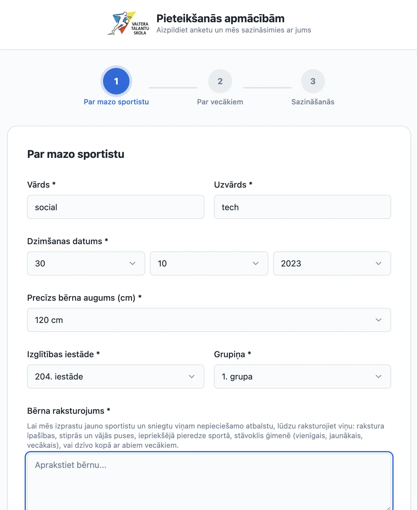 1. solis — Personas dati