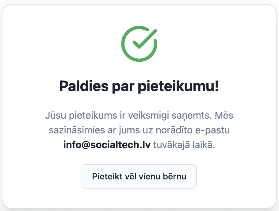 Veiksmīga reģistrācija